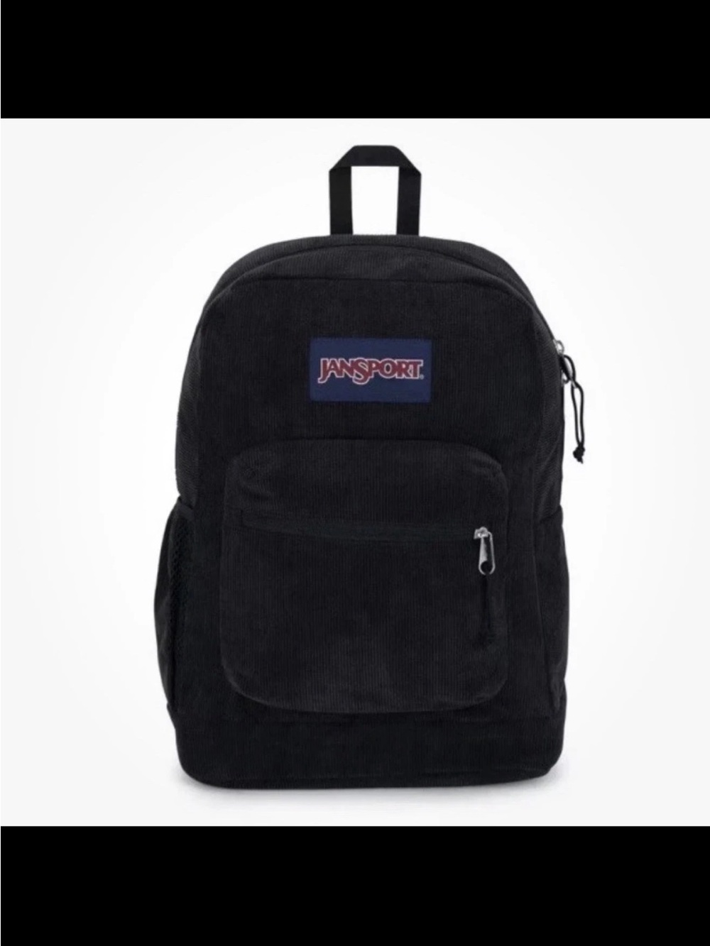 Jansport Black Corduroy Backpack with Front Pocket